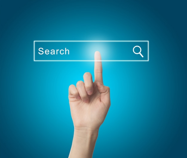 Finger pressing a search engine