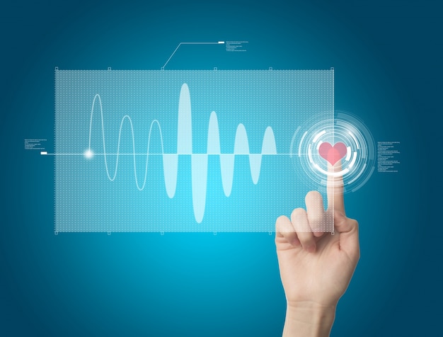 Finger pressing the virtual heart to see the graph