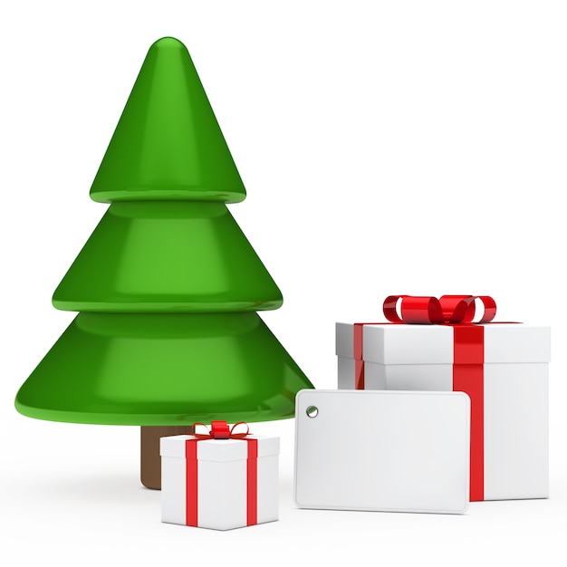 크리스마스 선물 및 레이블 전나무 트리