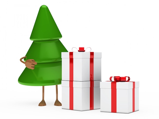 Free photo fir tree with three christmas presents