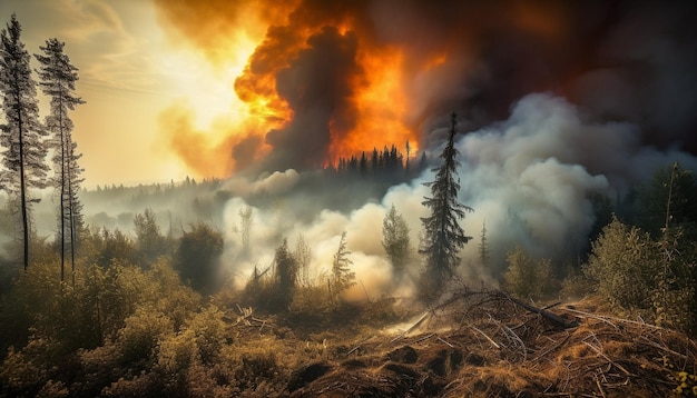 Foto gratuita un incendio sullo sfondo con una foresta sullo sfondo.