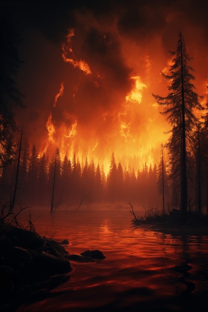 Fire burning wild nature