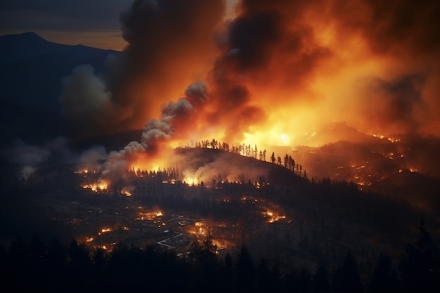 Fire ravaging nature landscape