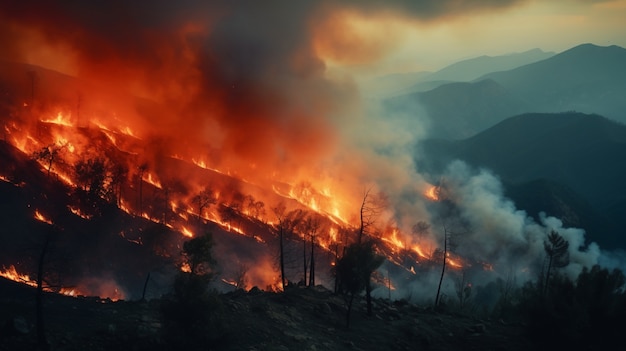 Foto gratuita incendio che devasta il paesaggio naturale