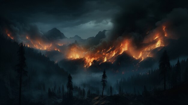 Fire ravaging nature landscape