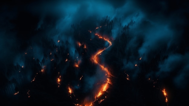 Fire ravaging nature landscape