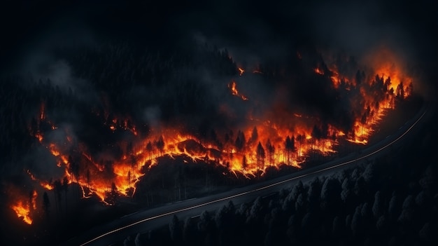 Incendio che devasta il paesaggio naturale