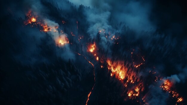 Fire ravaging nature landscape