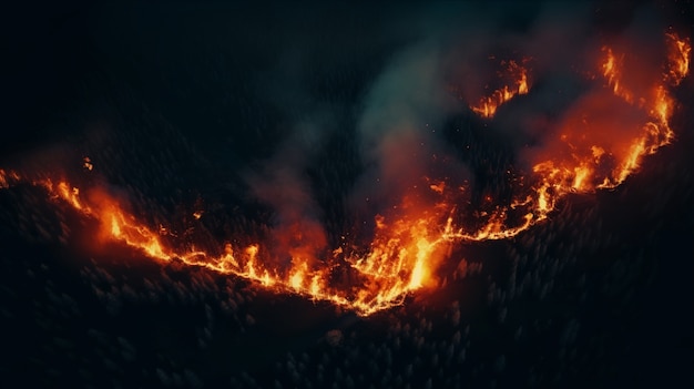 Fire ravaging nature landscape