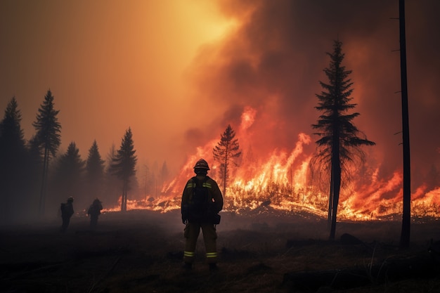 Free photo firefighters helping out with nature wildfire