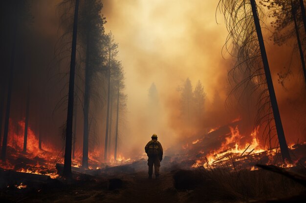 Firefighters helping out with nature wildfire