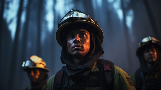 消防士が自然の野火を助ける