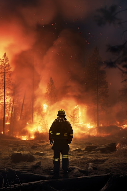 消防士が自然の野火を助ける