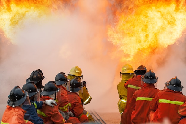 Firefighters training, the employees annual training fire fighting