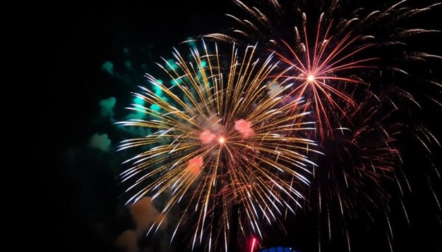 I fuochi d'artificio sono accesi nel cielo notturno.