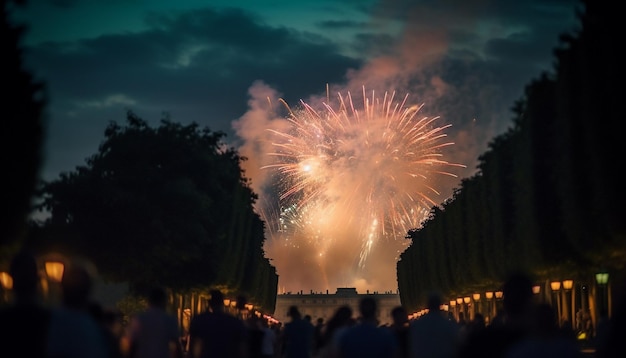 Foto gratuita fuochi d'artificio che esplodono illuminando l'oscura notte estiva generati dall'intelligenza artificiale