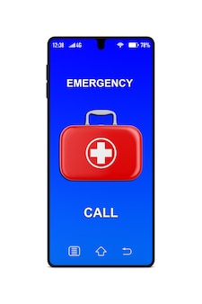 First aid kit and phone on white background. isolated 3d illustration
