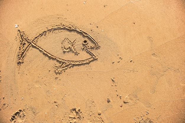 Free photo fish drawn in the sand