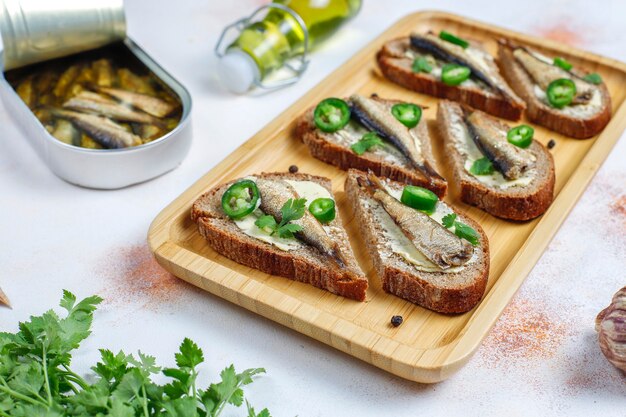 Fish sandwiches with sprats.