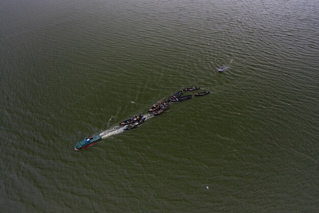 Fishing boats, floating the calm waters and going for fishing