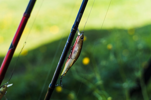 Free photo fishing lure on fishing rod