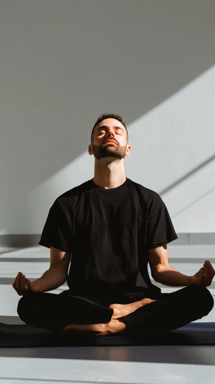 Free Photo fit man practicing yoga