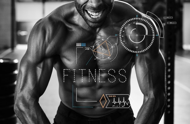 Fitness concept with fit man flexing