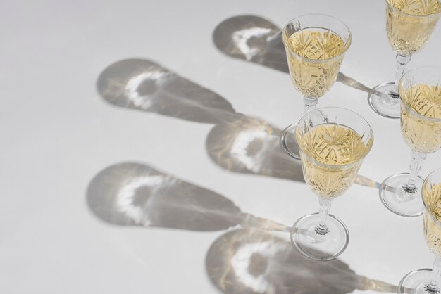 Five champagne glasses