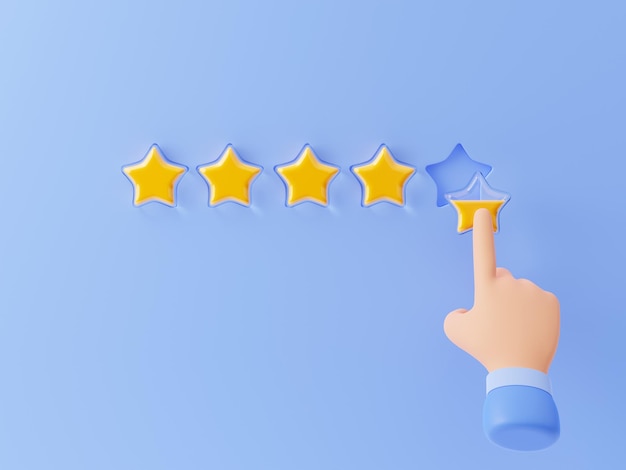 Free photo five gold rating stars and 3d hand