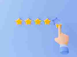 Free photo five gold rating stars and 3d hand