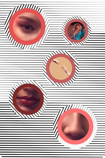 Five senses collage with body parts