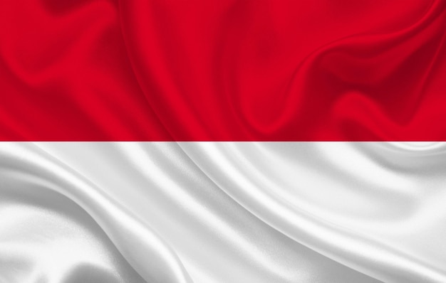 Flag of indonesia country on wavy silk fabric background panorama - illustration