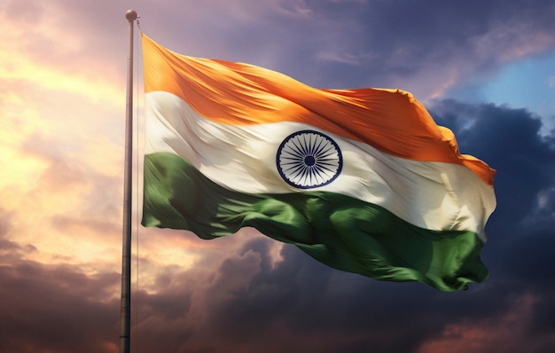 Free photo flag raised for celebrating indian republic day