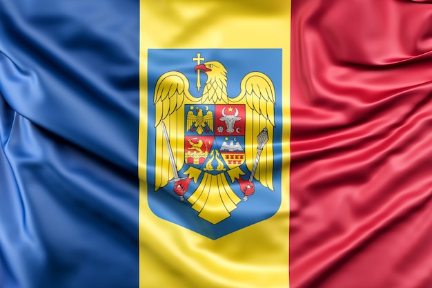 Free photo flag of romania with coat of arms