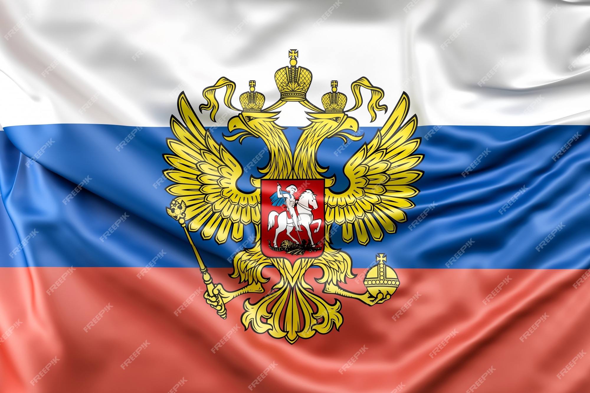 Free Russia Flag with Coat of arms