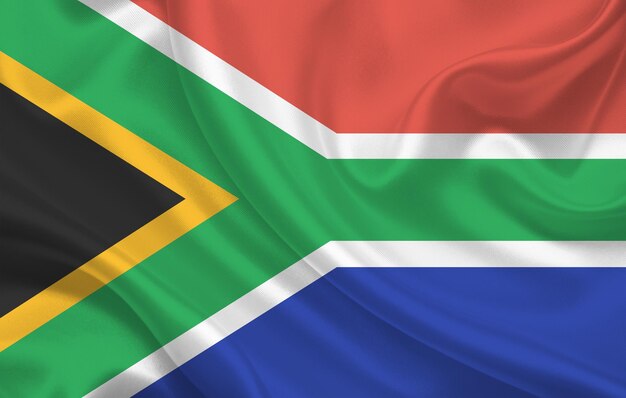 Flag of south africa country on wavy silk fabric background panorama - illustration