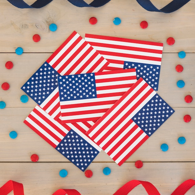 Free photo flags of america with decorations for independence day