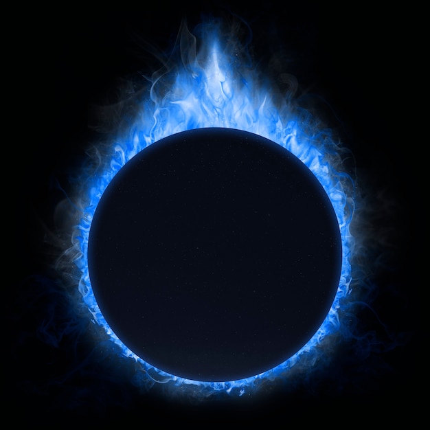 Free photo flame frame, blue circle shape, realistic burning fire