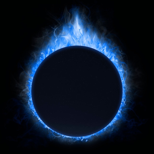炎のフレーム、青い円の形、リアルな燃える火