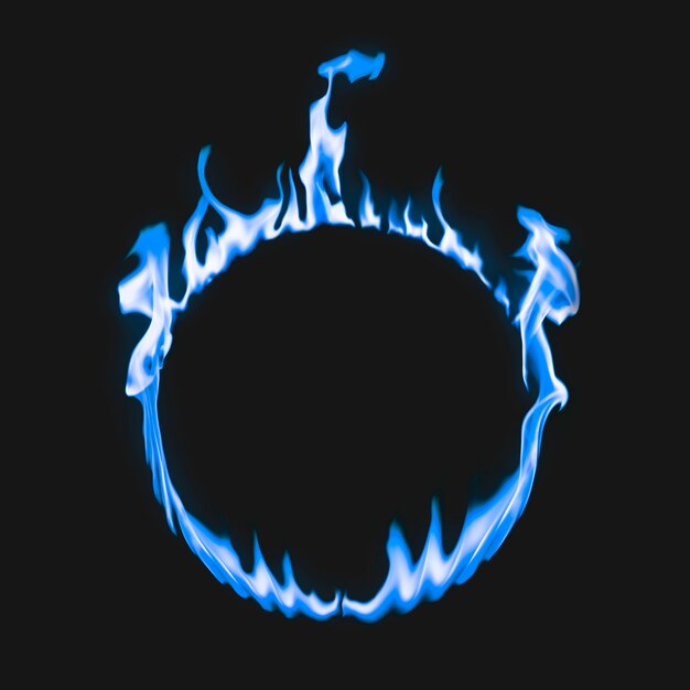 Flame frame, blue circle shape, realistic burning fire