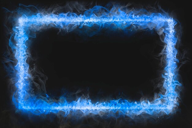 Flame frame, blue rectangle shape, realistic burning fire