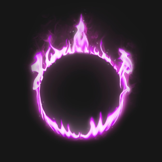 Flame frame, pink neon circle shape, realistic burning fire
