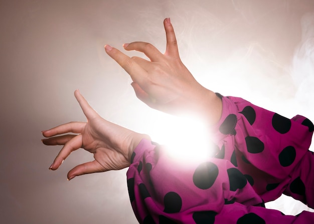 Flamenca dancer moving hands gracefully 