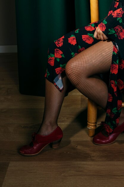 Flamenca dancer with fishnet stockings