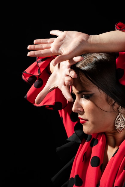 Free photo flamenca performing floreo looking down