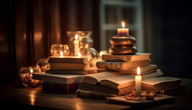 Flames illuminate old wisdom candlelit romance celebrated generated by AI