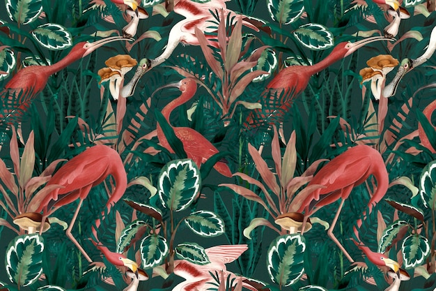 Free photo flamingo pattern background jungle illustration