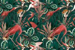 Free photo flamingo pattern background jungle illustration