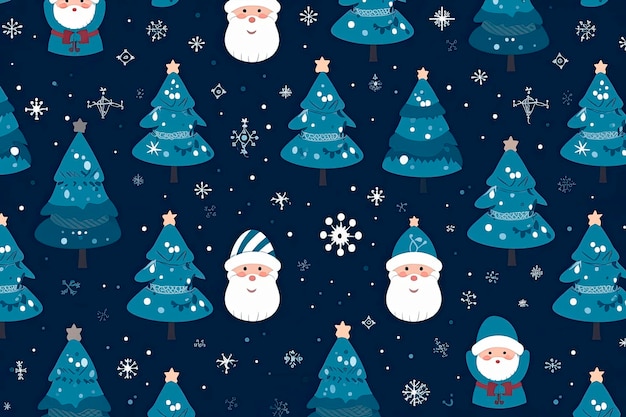無料写真 シームレスなブルー プリントとクリスマス ツリーのフラット クリスマス アイコン印刷用紙デザイン生地の装飾包装紙の背景ベクトル図の新年あけましておめでとうございます冬休みテクスチャ