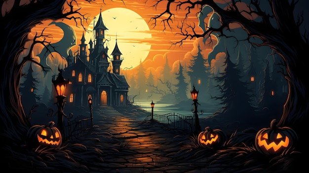 Foto gratuita banner di halloween di zucche malvagie piatte